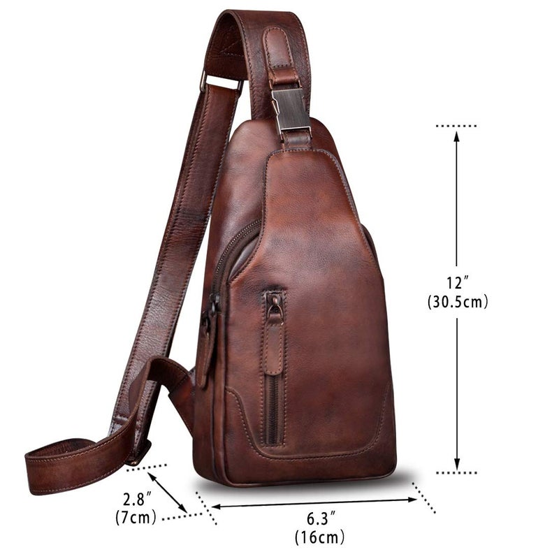 IVTG Genuine Leather Sling Bag for Men Chest Shoulder Crossbody Hiking Backpack Vintage Handmade Daypack (Coffee) - Image 5